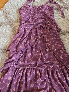 wild fable Mauve Floral Ruffle Maxi Dress